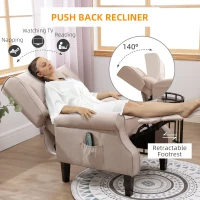 HOMCOM Heated Massage Reclining Armchair Thick Sponge Padded Linen Upholstery Metal Wood Frame Home Luxury Relaxation Beige(m-4)
