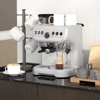 HOMCOM 15 Bar Coffee Machine, with Adjustable Grind, Steamer and Accessories - Silver Colour(m-2)