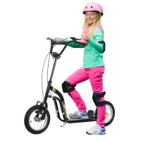 HOMCOM Kinderroller ab 5 Jahre Scooter Kinderscooter Tretroller Cityroller Kinder Roller Kickboard mit Luftreifen 12 Zoll Gummi Aluminium Schwarz 120 x 58 x 85-95 cm(m-1)