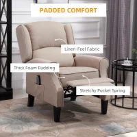HOMCOM Heated Massage Reclining Armchair Thick Sponge Padded Linen Upholstery Metal Wood Frame Home Luxury Relaxation Beige(m-6)