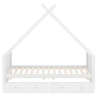 Letto a Casetta per Bambini con 2 Cassetti Estraibili, Letto per Cameretta in Legno e MDF, Senza Materasso, 90×200 cm, Bianco(m-10)