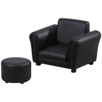 HOMCOM Toddler Chair Single Seater Kids Sofa Set, 54 x 42 x 41cm, Kids Sofa with Stool, Black(m-11)