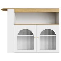 Modern ausziehbarer Bartisch mit integriertem Stauraum, 360-Grad drehbar, LED-Bartisch mit Glasfront für Homebar, Weiß(m-9)