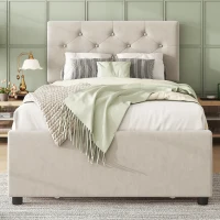 Lit gigogne 90x200 cm ,avec sommier à lattes et tiroir roulant,sans matelas, Beige(m-4)