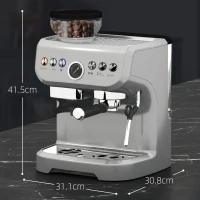 HOMCOM 15 Bar Coffee Machine, with Adjustable Grind, Steamer and Accessories - Silver Colour(m-3)