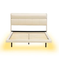 Letto imbottito moderno, con design sospeso e luce sensore, 140×200 cm,senza materasso,Beige(m-2)