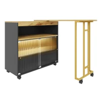Table de bar extensible avec rangement, avec LED, mobile, Table haute bistrot îlot de cuisine, 138-204×39×105 cm, Noir(m-10)