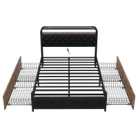 Lit multifonction 140×200 cm, avec éclairage d'ambiance, prises USB et 4 tiroirs,sans matelas, Noir(m-7)