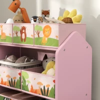 AIYAPLAY 3-Tier Kids Toy Storage Unit with 6 Removable Storage Boxes, for Playroom, Bedroom, Children's Room, Nursery, Pink(m-9)