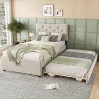 Letto imbottito con letto estraibile,90×200 cm,Beige