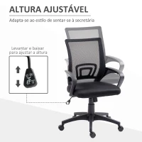 HOMCOM Cadeira de Escritório de Malha Giratória com Altura Ajustável Função Basculante e Apoio para os Braços 57x55x89-109 cm Preto(m-4)