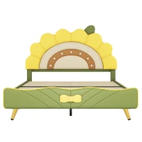 Lit pour enfant 140×200 cm, forme de tournesol, décoration avec nœuds,sans matelas, Jaune(m-2)