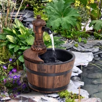 Outsunny Wood Barrel Patio Water Fountain Garden Decorative Ornament Water Feature with Electric Pump (Type A)(m-7)