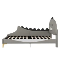 Letto Imbottito per Bambini 4+ Anni a Forma di Dinosauro con Doghe in Legno, Rivestimento in Pelle PU, Senza Materasso, 90×200 cm, Grigio(m-9)