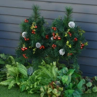 HOMCOM set van 2 kerstbomen mini kunstkerstboom met rode bessen LED IP44(m-3)