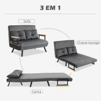 HOMCOM Sofá Cama Sofá Convertível em Cama de 2 Lugares Dobrável com Encosto Ajustável em 5 Níveis e 2 Almofadas 102x73x81 cm Cinza(m-4)