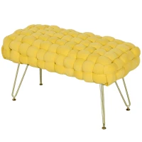 HOMCOM Banco Pie de Cama Tapizado en Terciopelo Reposapiés con Patas de Metal y Asiento Acolchado Amarillo(m-11)