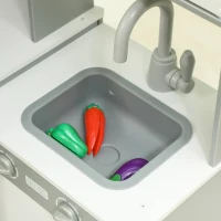 AIYAPLAY Cozinha de Madeira para Crianças com Sons Forno Lavatório Micro-Ondas Máquina de Gelo e Acessórios 110x80x91 cm Cinza(m-8)