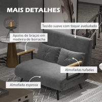 HOMCOM Sofá Cama Sofá Convertível em Cama de 2 Lugares Dobrável com Encosto Ajustável em 5 Níveis e 2 Almofadas 102x73x81 cm Cinza(m-6)