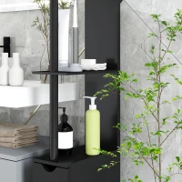 Kleankin Coloană de Baie cu 2 Rafturi și 2 Dulapuri, Mobilier Înalt de Baie Spațios din MDF, 15,2x29,8x118 cm, Negru(m-8)