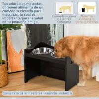 PawHut Comedero para Perros Elevado con 2 Tazones de Acero Inoxidable y Altura Ajustable 54x31,5x47 cm Café(m-6)