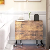 HOMCOM Opklapbare Eettafel, Geschikt voor tot 6 Personen, met 6 Wielen en Remmen, voor Kleine Ruimtes, Bruin(m-8)