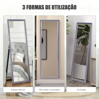 HOMCOM Espelho de Pé 50x150 cm Espelho de Corpo Inteiro com Estrutura em Veludo e Suporte para Sala de Estar Dormitório Cinza(m-5)