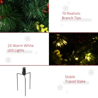 HOMCOM set van 2 kerstbomen mini kunstkerstboom met rode bessen LED IP44(m-6)