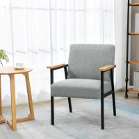 HOMCOM Fotel wypoczynkowy Z poduszką Fotel tapicerowany, Fotel relaksacyjny z wykończeniem imitującym len, Fotel do salonu(m-10)