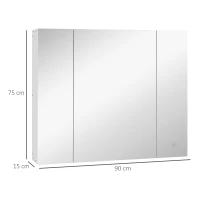 kleankin Armário Casa de Banho com Espelho e Luzes LED Armário com Espelho Casa de Banho com Prateleiras Ajustáveis e USB 90x15x75 cm Branco(m-3)