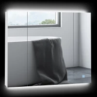 kleankin Armário Casa de Banho com Espelho e Luzes LED Armário com Espelho Casa de Banho com Prateleiras Ajustáveis e USB 90x15x75 cm Branco(m-11)