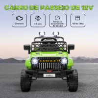 AIYAPLAY Carro Elétrico para Crianças Carro Elétrico Infantil UTV 12V com Velocidade Ajustável USB e Faróis  95x62,5x65 cm Verde(m-4)