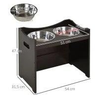 PawHut Comedero para Perros Elevado con 2 Tazones de Acero Inoxidable y Altura Ajustable 54x31,5x47 cm Café(m-3)
