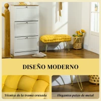 HOMCOM Banco Pie de Cama Tapizado en Terciopelo Reposapiés con Patas de Metal y Asiento Acolchado Amarillo(m-4)