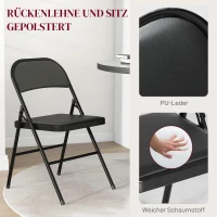 HOMCOM Składane Krzesło, Zestaw 2, Skóra Syntetyczna, do 120 kg, Metalowa Rama, 45x46x78cm, Czarny(m-4)