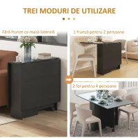 HOMCOM Masă Pliabilă, Masă Rabatabilă pentru 4-6 Persoane cu 2 Rafturi și 2 Roți, din Lemn și Metal, 140x80x74 cm, Negru(m-4)