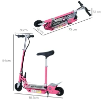 HOMCOM 120W Foldable Powered Scooters with 24V Rechargeable Battery, Adjustable Ride on Toy (Pink)(m-3)