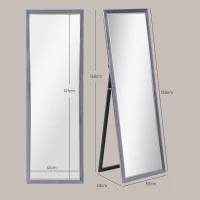 HOMCOM Espelho de Pé 50x150 cm Espelho de Corpo Inteiro com Estrutura em Veludo e Suporte para Sala de Estar Dormitório Cinza(m-3)