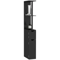 Kleankin Coloană de Baie cu 2 Rafturi și 2 Dulapuri, Mobilier Înalt de Baie Spațios din MDF, 15,2x29,8x118 cm, Negru(m-11)