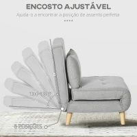 HOMCOM Poltrona 2 em 1 Sofá Cama Individual Dobrável com Encosto Ajustável e Almofada Carga 150 kg 72x78x79 cm Cinza(m-5)