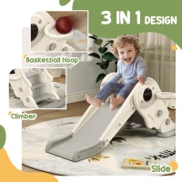 AIYAPLAY 3 in1 Kids Slide with Basketball Hoop, Climber, Anti-slip Steps for Toddlers Age 2-5, Cream White(m-4)