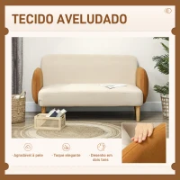 HOMCOM Sofá de 2 Lugares Estofado em Veludo Sofá de Sala de Estar com Apoio para os Braços e Pés de Madeira Sofá Pequeno 130x74x76 cm Bege e Ocre(m-4)