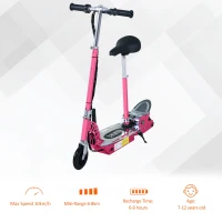 HOMCOM 120W Foldable Powered Scooters with 24V Rechargeable Battery, Adjustable Ride on Toy (Pink)(m-7)