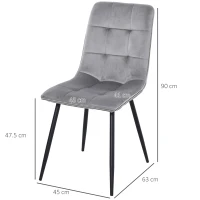HOMCOM Set Of 2 Armless Flannelette Dining Chairs Home Seat w/ Metal Frame Padding Foot Pads Comfort Support Stylish Office Grey(m-3)