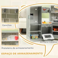 AIYAPLAY Cozinha de Madeira para Crianças com Sons Forno Lavatório Micro-Ondas Máquina de Gelo e Acessórios 110x80x91 cm Cinza(m-7)