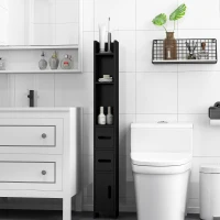 Kleankin Dulap Înalt de Baie cu Rafturi și Dulapuri, Mobilier Baie Înalt Spațiu de Depozitare, din Lemn, 15x17x120 cm, Negru(m-7)