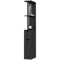 Kleankin Coloană de Baie cu 2 Rafturi și 2 Dulapuri, Mobilier Înalt de Baie Spațios din MDF, 15,2x29,8x118 cm, Negru(m-10)