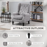 HOMCOM Accent Armchairs for Living Room, Fabric Tufted with Extra Wide Seat, Wooden Legs, Grey(m-5)