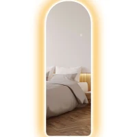 HOMCOM Oglindă de Perete în Formă de Arc cu Iluminare LED, Control Tactil și Sticlă Călită, 40x3x120 cm, Transparentă(m-11)
