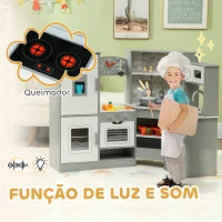 AIYAPLAY Cozinha de Madeira para Crianças com Sons Forno Lavatório Micro-Ondas Máquina de Gelo e Acessórios 110x80x91 cm Cinza(m-4)